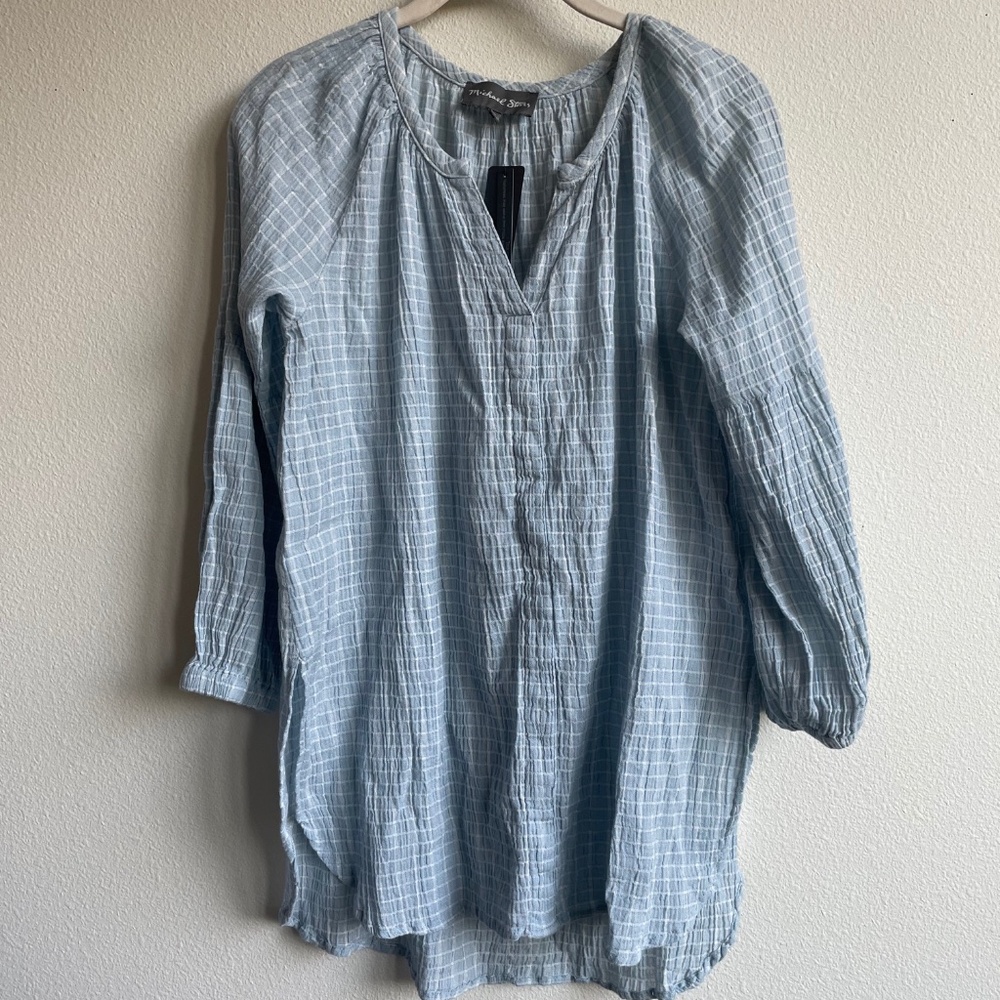Michael Stars Light Blue Windowpane Blouse